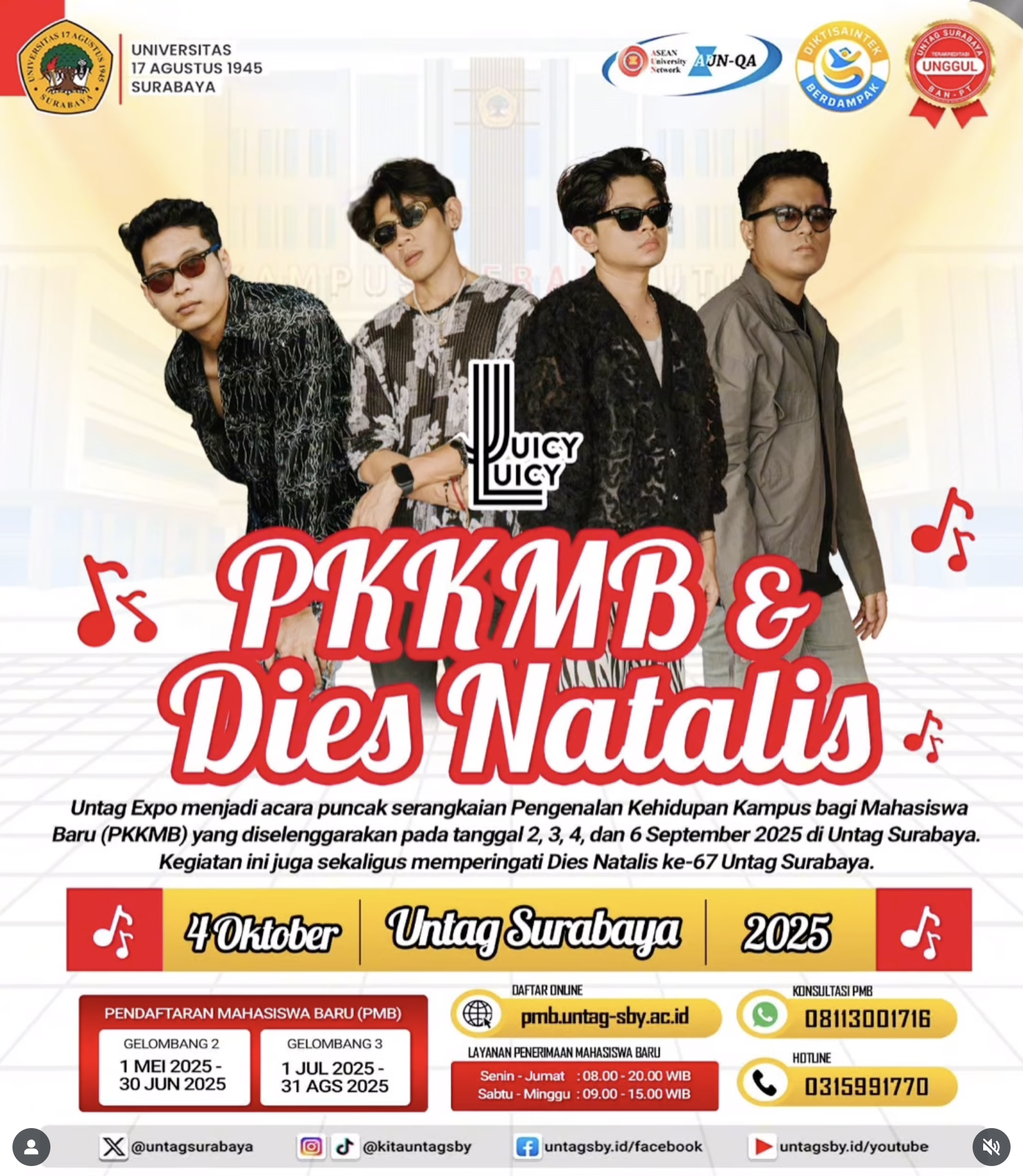 PKKMB Untag selalu punya kejutan, Juicy Luicy bakal tampil spesial di acara puncak bareng Campus Expo 2025