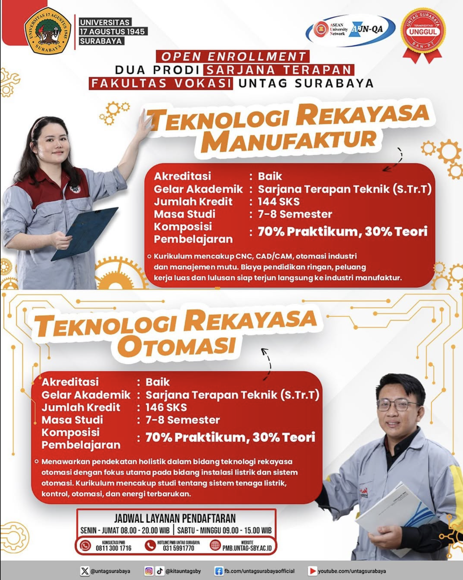 Fakultas Vokasi Untag Surabaya buka dua prodi baru:  Teknologi Rekayasa Manufaktur dan Teknologi Rekayasa Otomasi