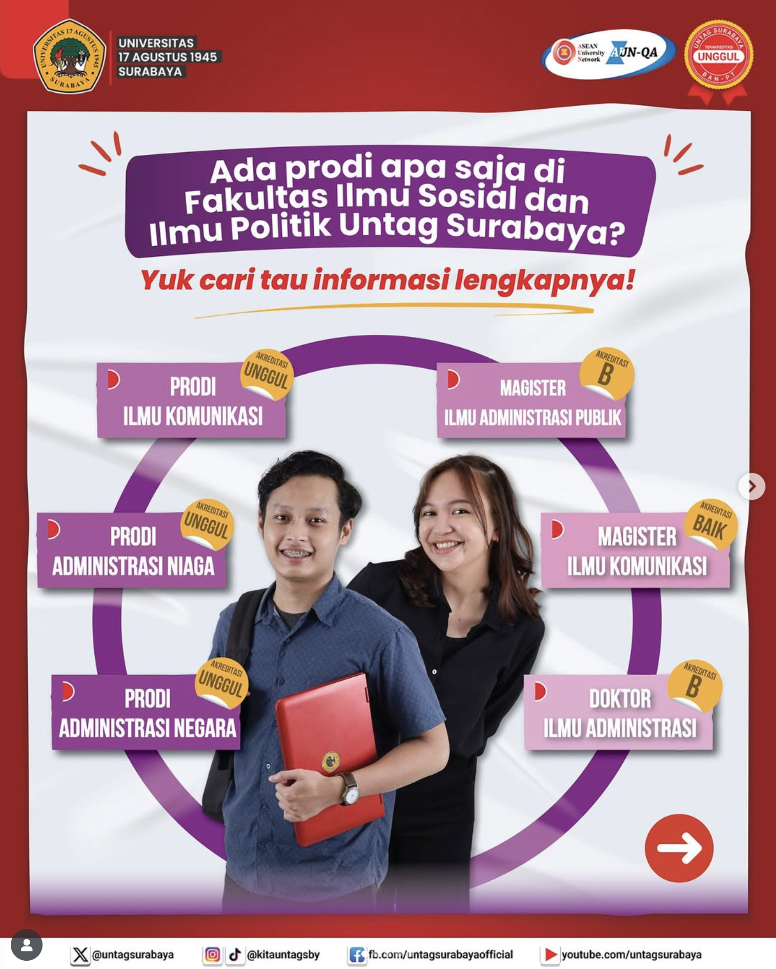 Fakultas Ilmu Sosial dan Ilmu Politik (FISIP) Untag Surabaya hadir dengan berbagai program studi unggulan