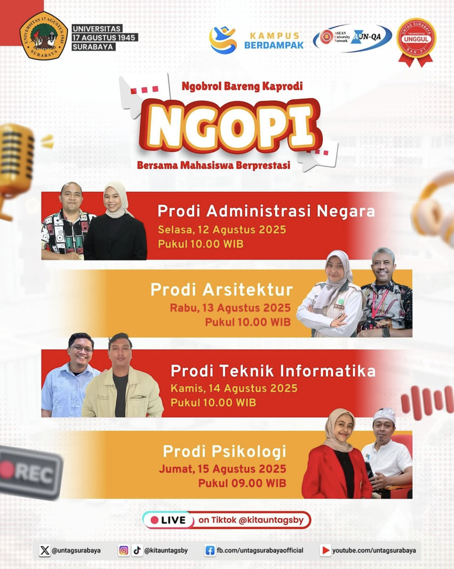 NGOPI (Ngobrol Bareng Kaprodi), kita bakal dengerin cerita langsung dari Kaprodi dan mahasiswa berprestasi di Untag Surabaya.