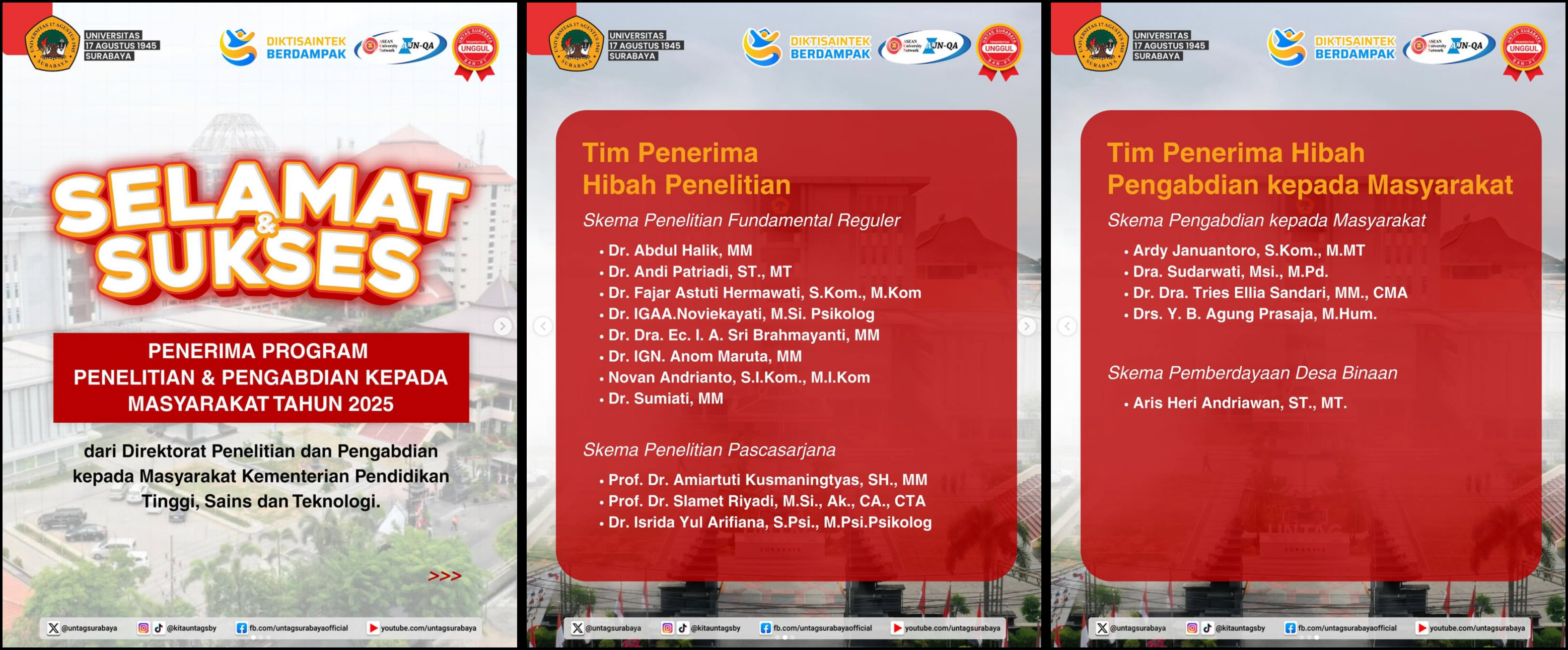 Selamat dan sukses kepada 16 dosen penerima Pendanaan Program Penelitian dan Pengabdian kepada Masyarakat 2025