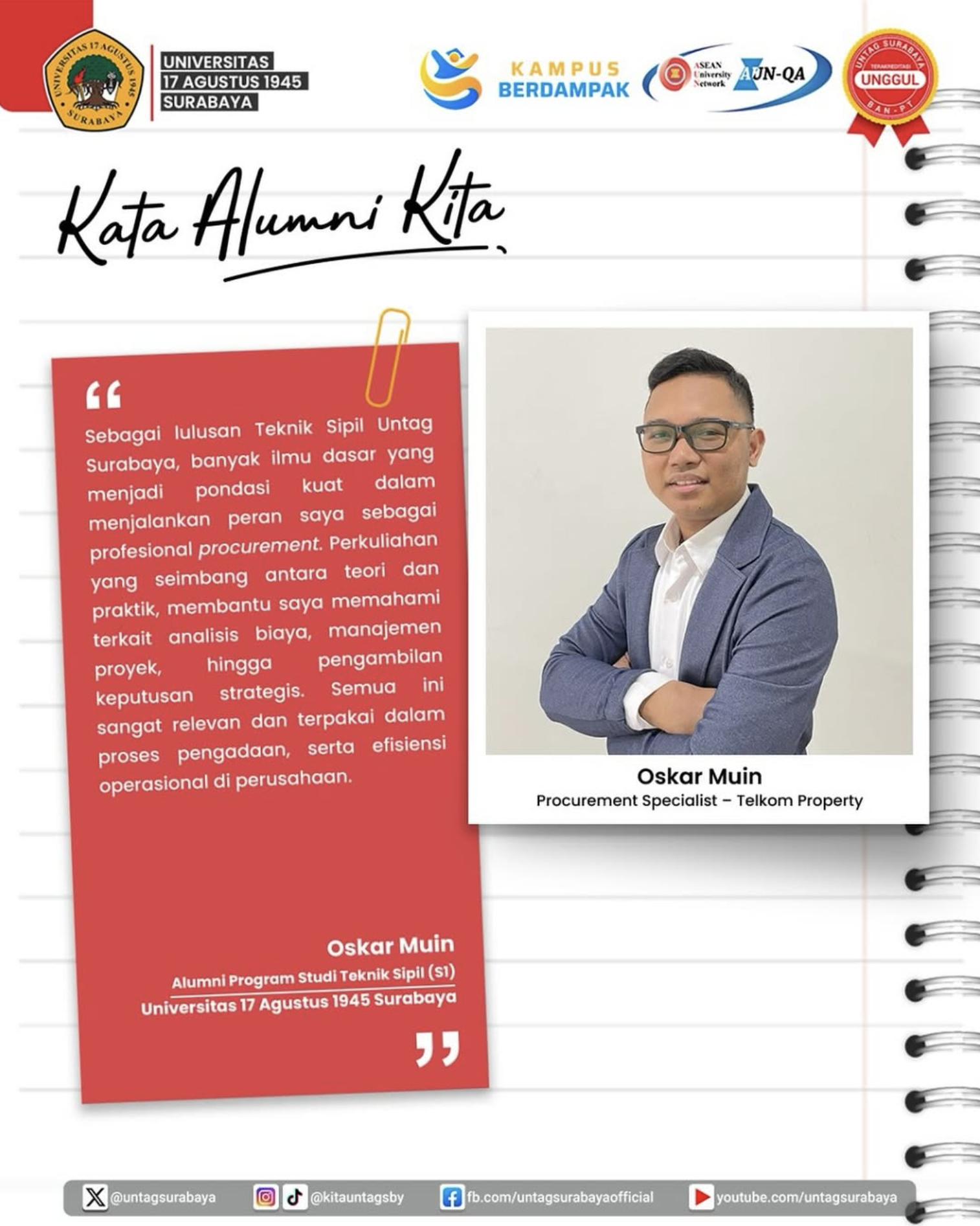 Kata Alumni : Alumni Program Studi Teknik Sipil Untag Surabaya - Oskar Muin