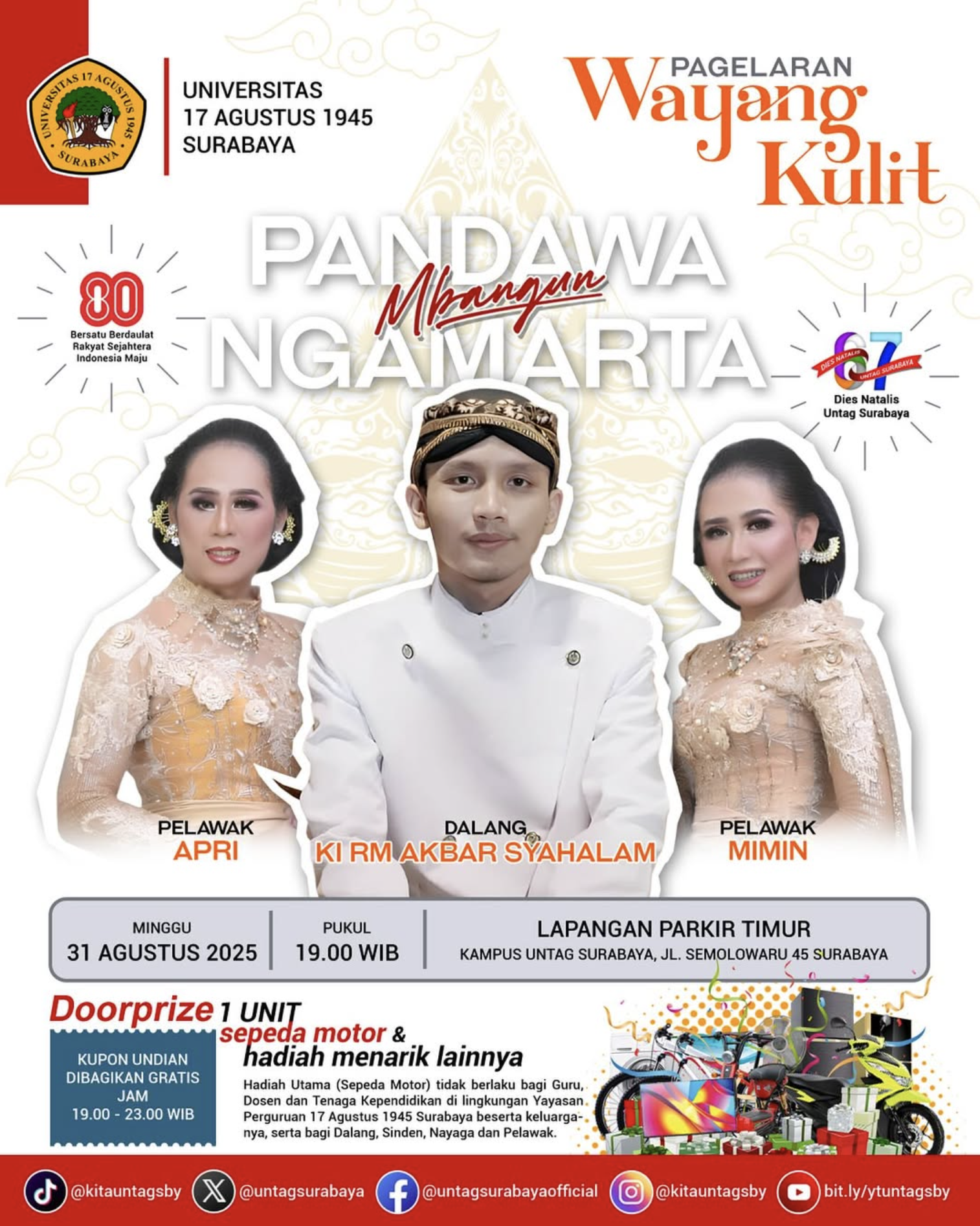 Untag Surabaya kembali menggelar Pagelaran Wayang Kulit “Pandawa Mbangun Ngamarta”