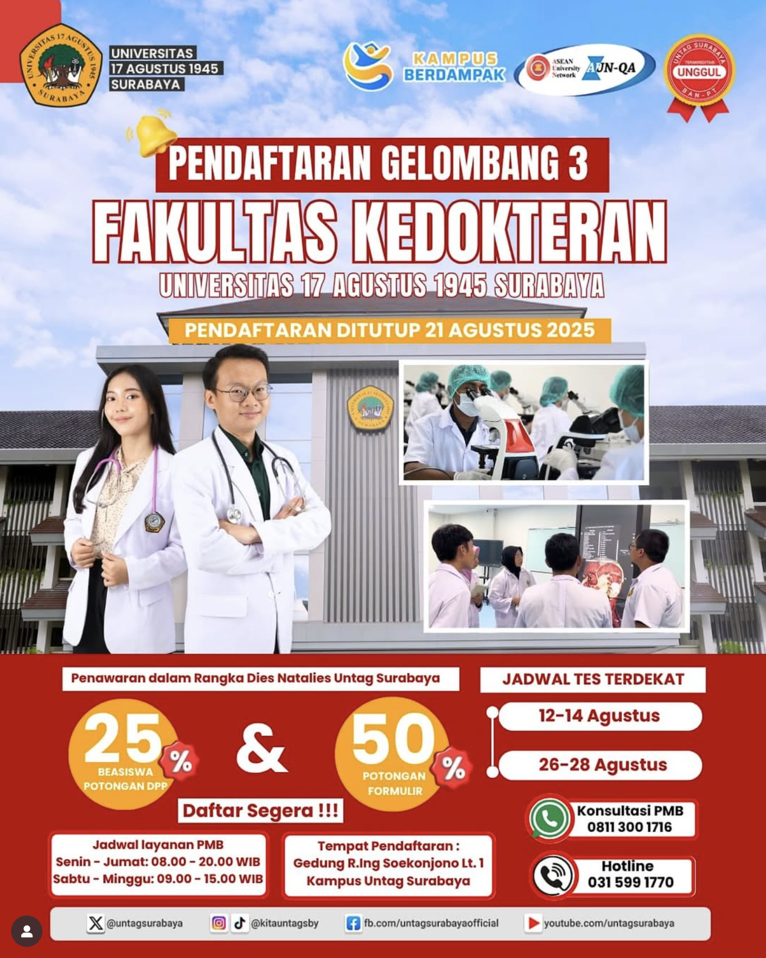 Pendaftaran Gelombang 3 Fakultas Kedokteran Untag Surabaya telah dibuka