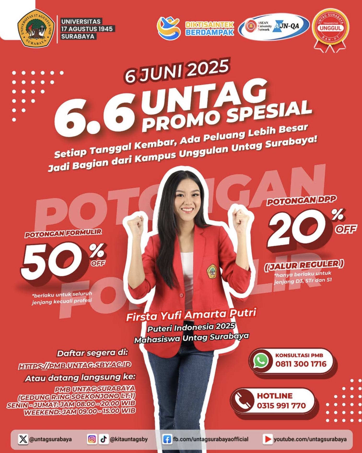 Dapatkan potongan 50% untuk Formulir Pendaftaran dan potongan DPP 20%