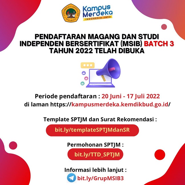 Pendaftaran Magang dan Studi Independen Bersertifikat (MSIB) Batch 3 Tahun 2022 Telah dibuka