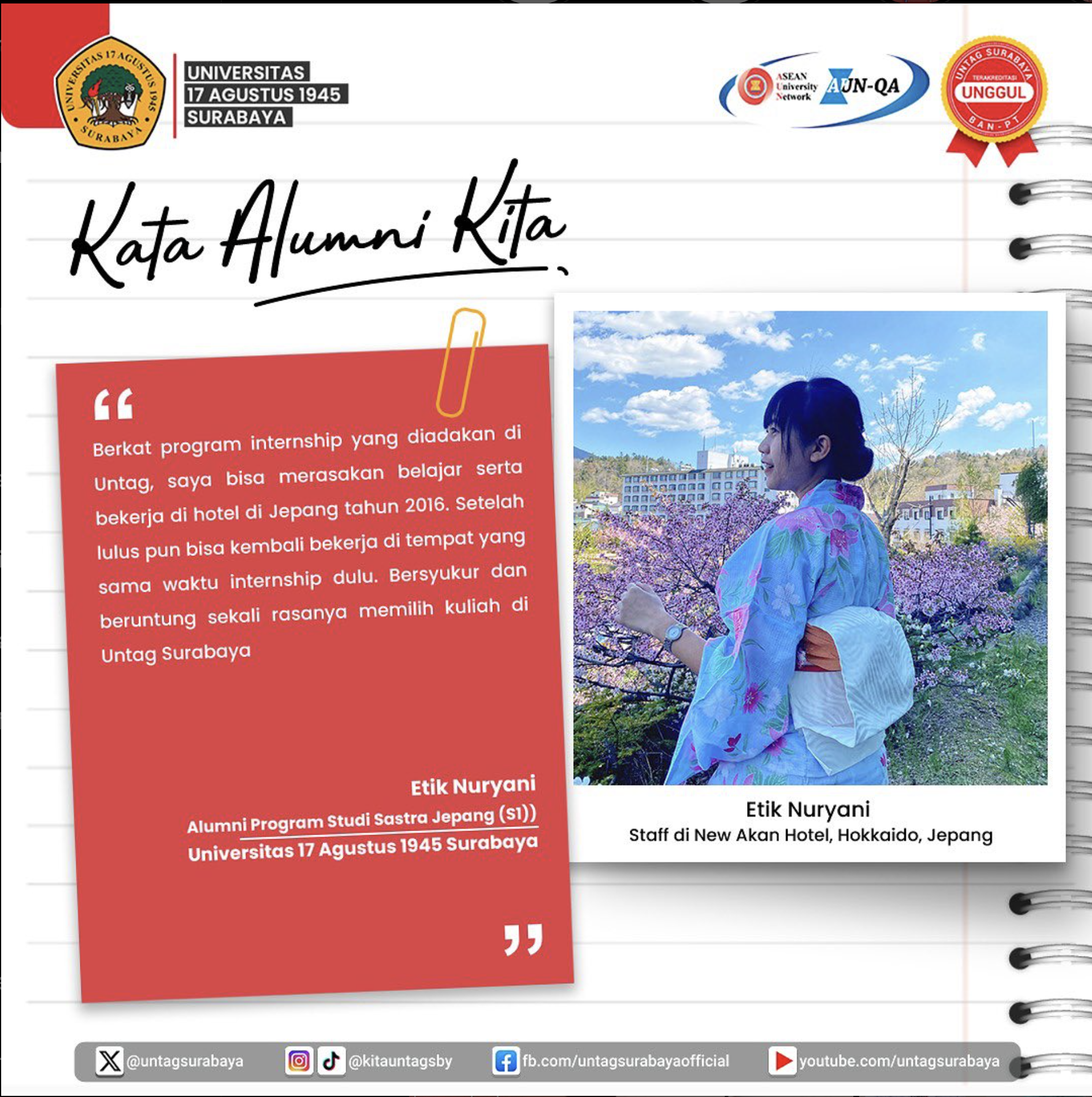 Kata Alumni : alumni Prodi Sastra Jepang - Etik Nuryani