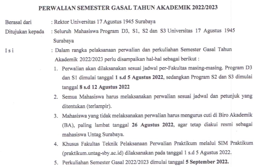 Pengumuman Perwalian Semester Gasal 2022-2023