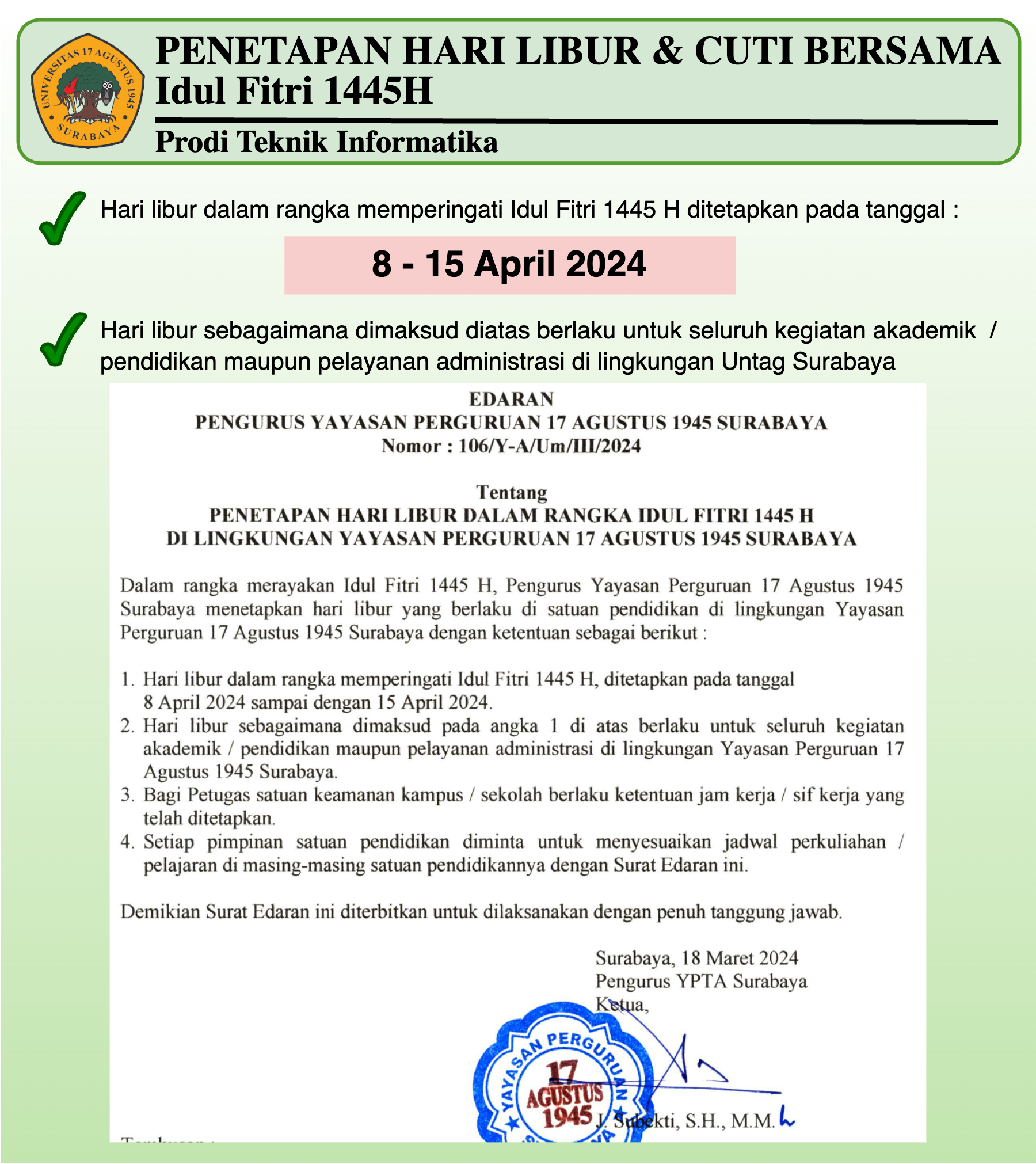 Penetapan Hari Libur & Cuti Bersama Idul Fitri 1445H