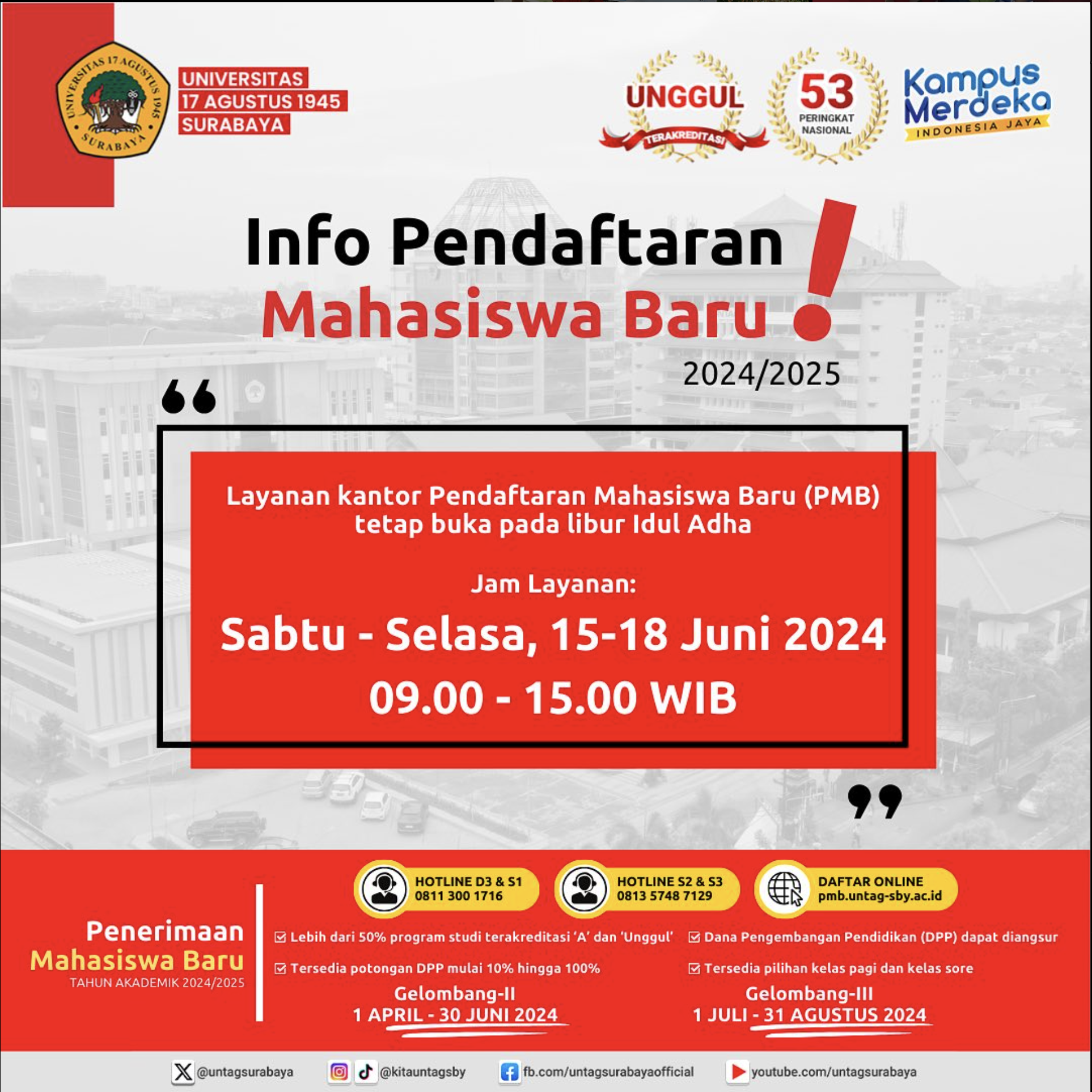 Pendaftaran Mahasiswa Baru 2024 UNTAG SBY Gelombang II