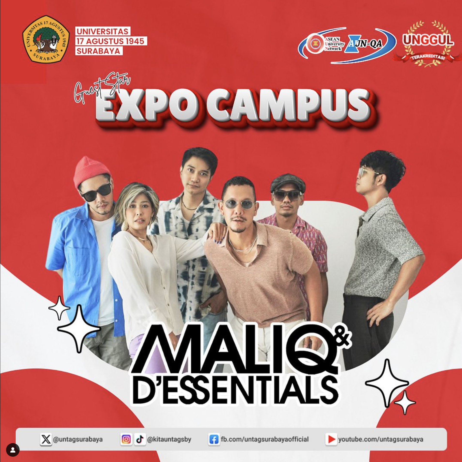 Maliq & D’Essentials akan hadir secara langsung dan memeriahkan puncak acara PKKMB 2024 Untag Surabaya 