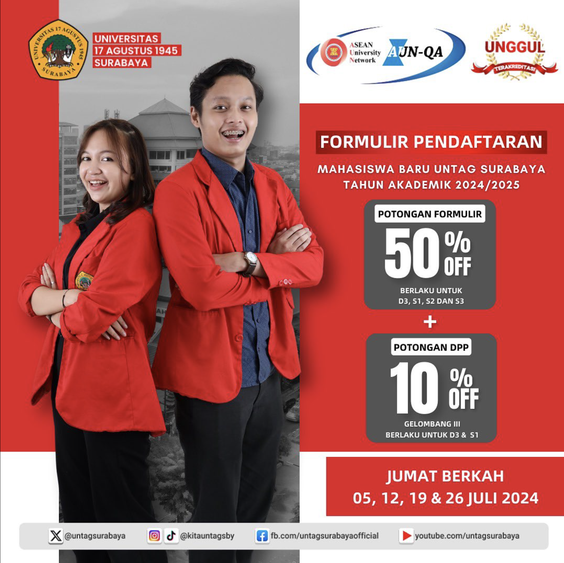 Di Hari Jumat Berkah, dapatkan diskon 50% untuk Formulir Pendaftaran dan DPP 10%