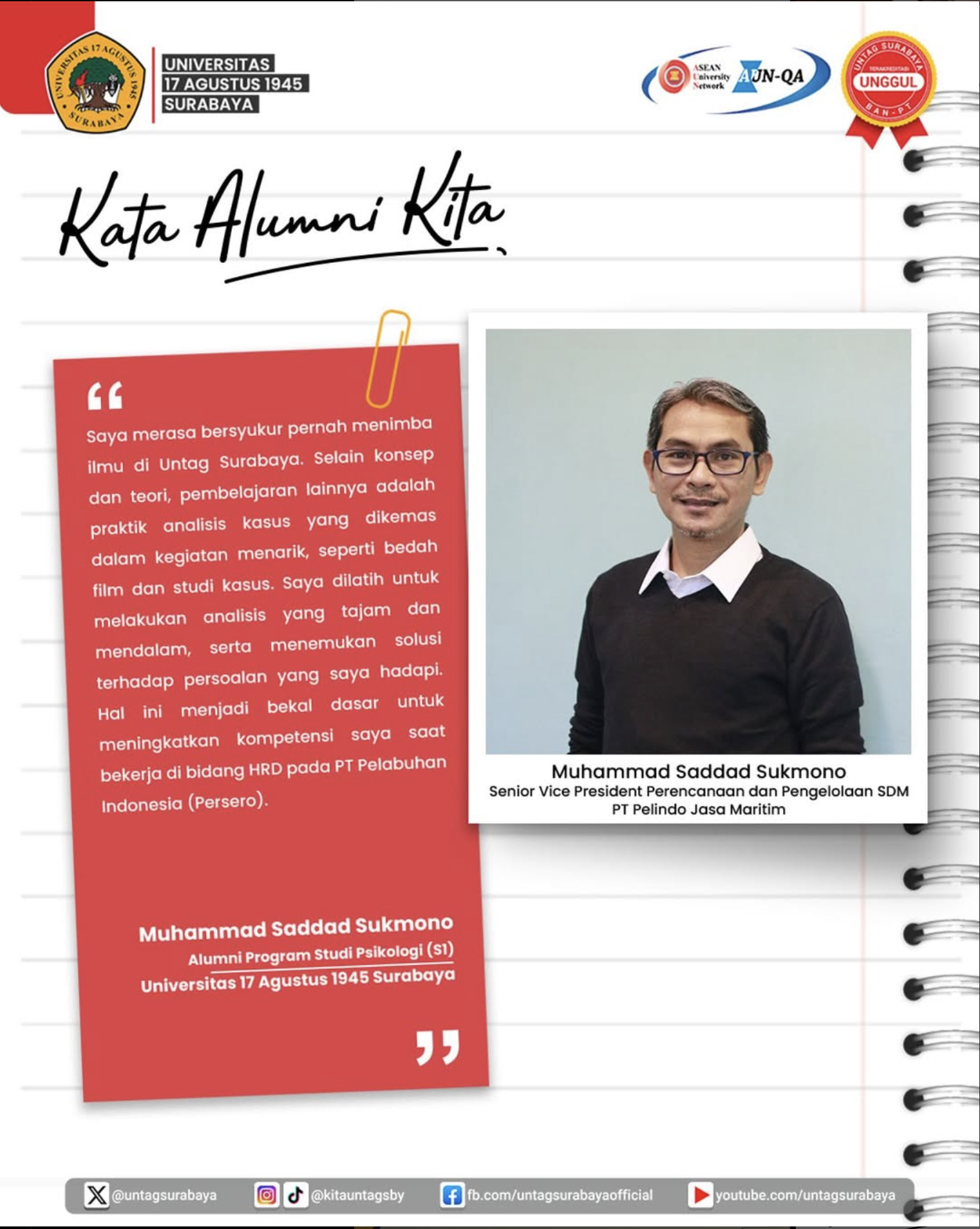 #KataAlumniKita Muhammad Saddad Sukmono Alumni Fakultas Psikologi Untag Surabaya