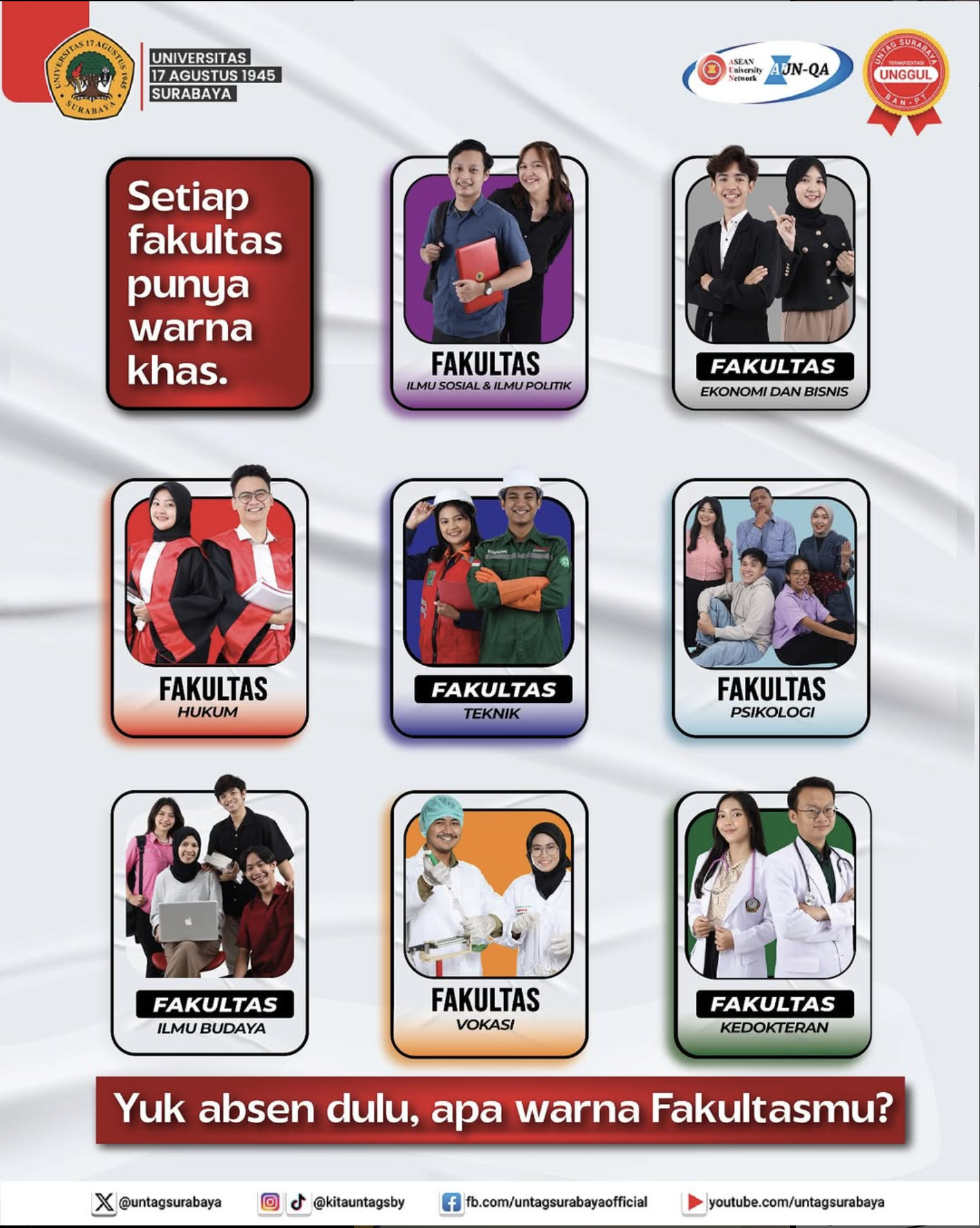 Simbol nilai, visi, dan perjuangan yang melekat di setiap Fakultas Universitas 17 Agustus 1945 Surabaya