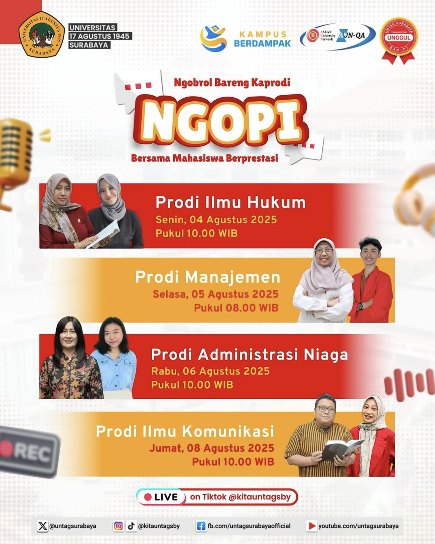 NGOPI (Ngobrol Bareng Kaprodi), kita bakal dengerin cerita langsung dari Kaprodi dan mahasiswa berprestasi di Untag Surabaya