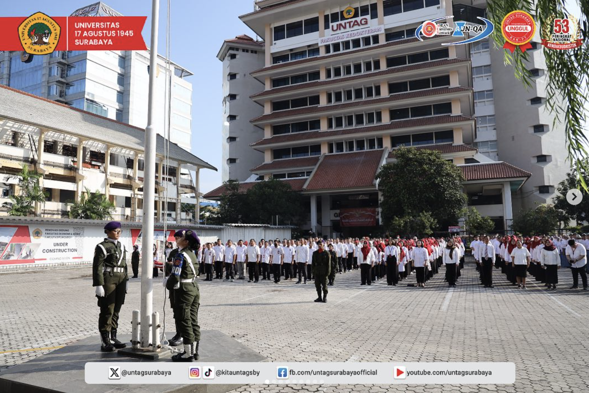 Memperingati Hari Lahir Pancasila, Universitas 17 Agustus 1945 (Untag) Surabaya sebagai Kampus Nasionalis menggelar upacara di Lapangan Utara pada 2 J