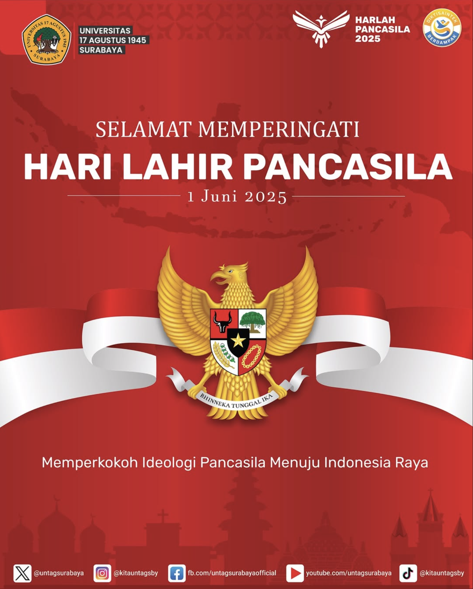 Segenap Civitas Akademika Universitas 17 Agustus 1945 Surabaya Mengucapkan Selamat Memperingati Hari Lahir Pancasila, 1 Juni 2025