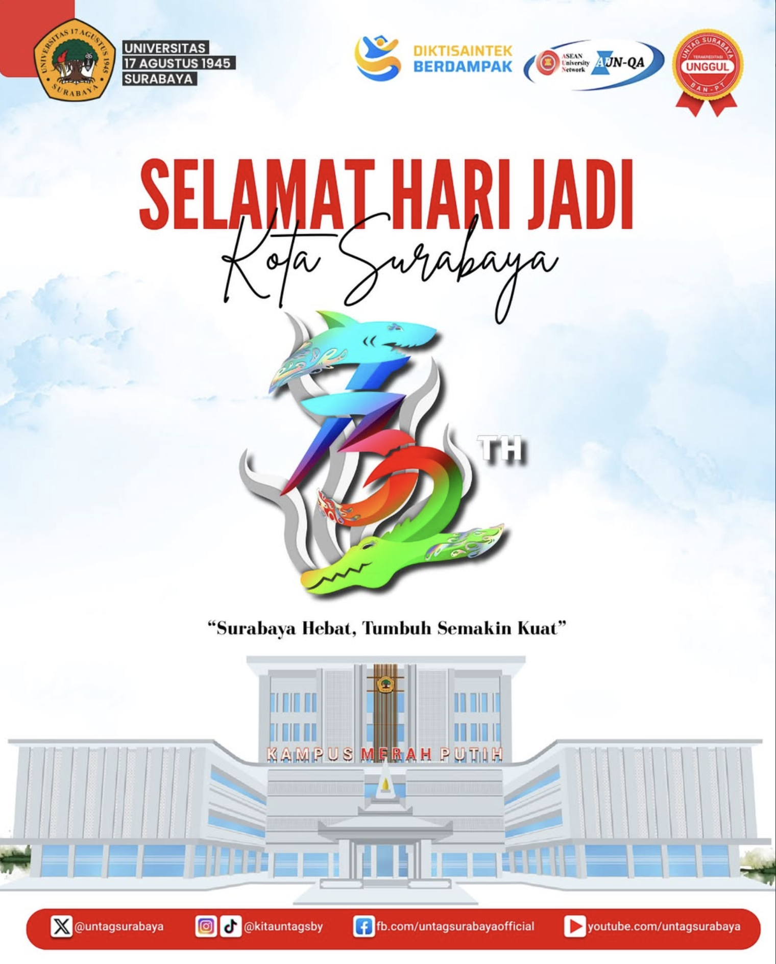 Segenap civitas akademika Universitas 17 Agustus 1945 Surabaya mengucapkan Selamat Hari Jadi Kota Surabaya ke-732