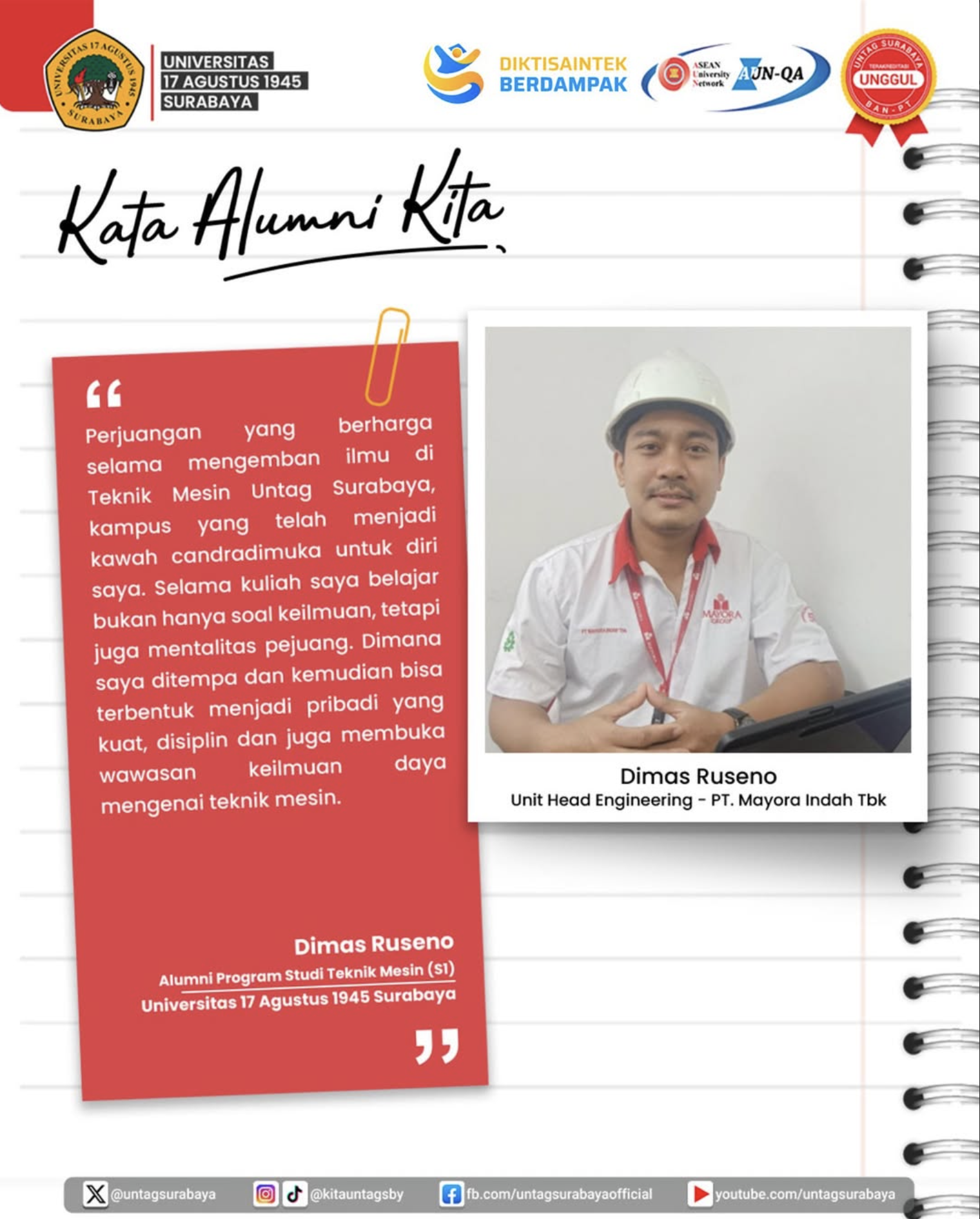 Kata Alumni : Alumni Teknik Mesin Untag Surabaya - Dimas Ruseno