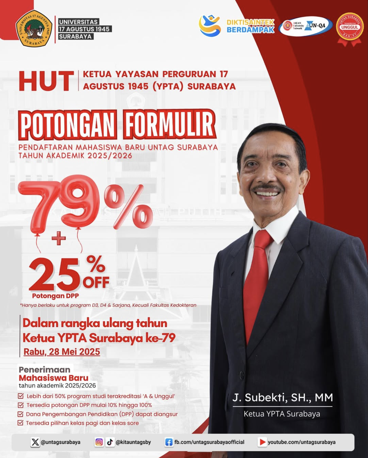 Selamat ulang tahun untuk Ketua YPTA Surabaya - Bapak J. Subekti, SH., MM