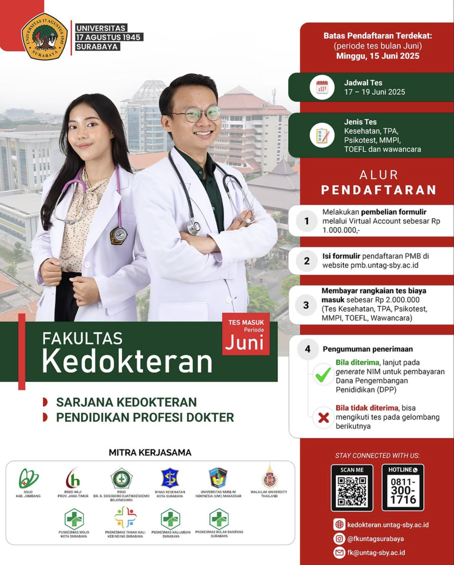 Jangan lewatkan tes masuk periode Juni 2025 Fakultas Kedokteran UNTAG SURABAYA