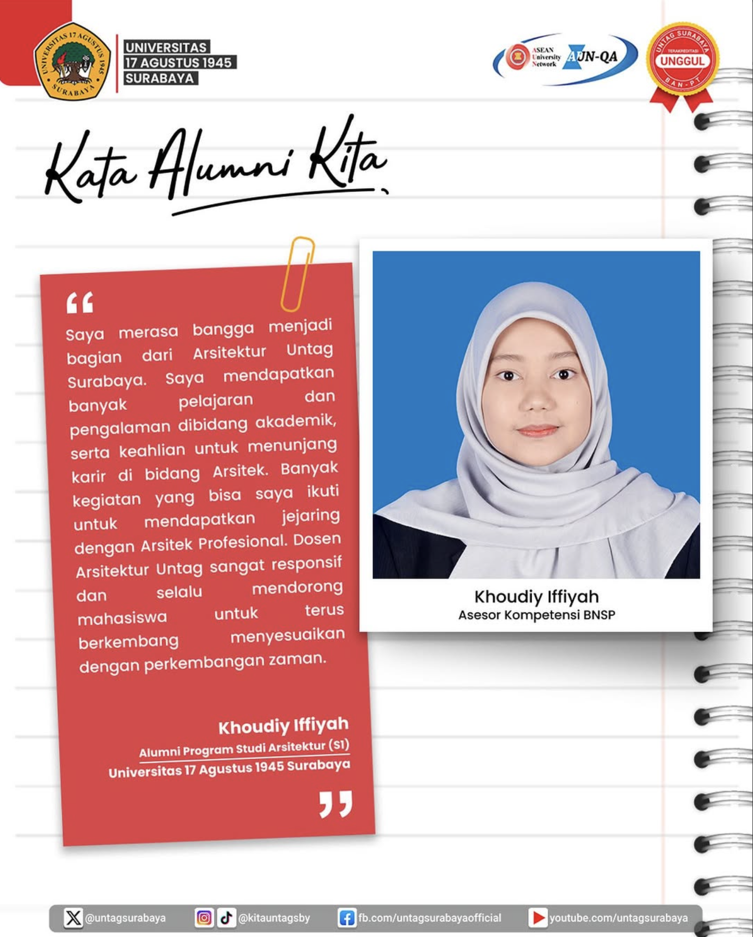 Kata Alumni : Alumni Program Studi Arsitektur Untag Surabaya - Khoudiy Iffiyah