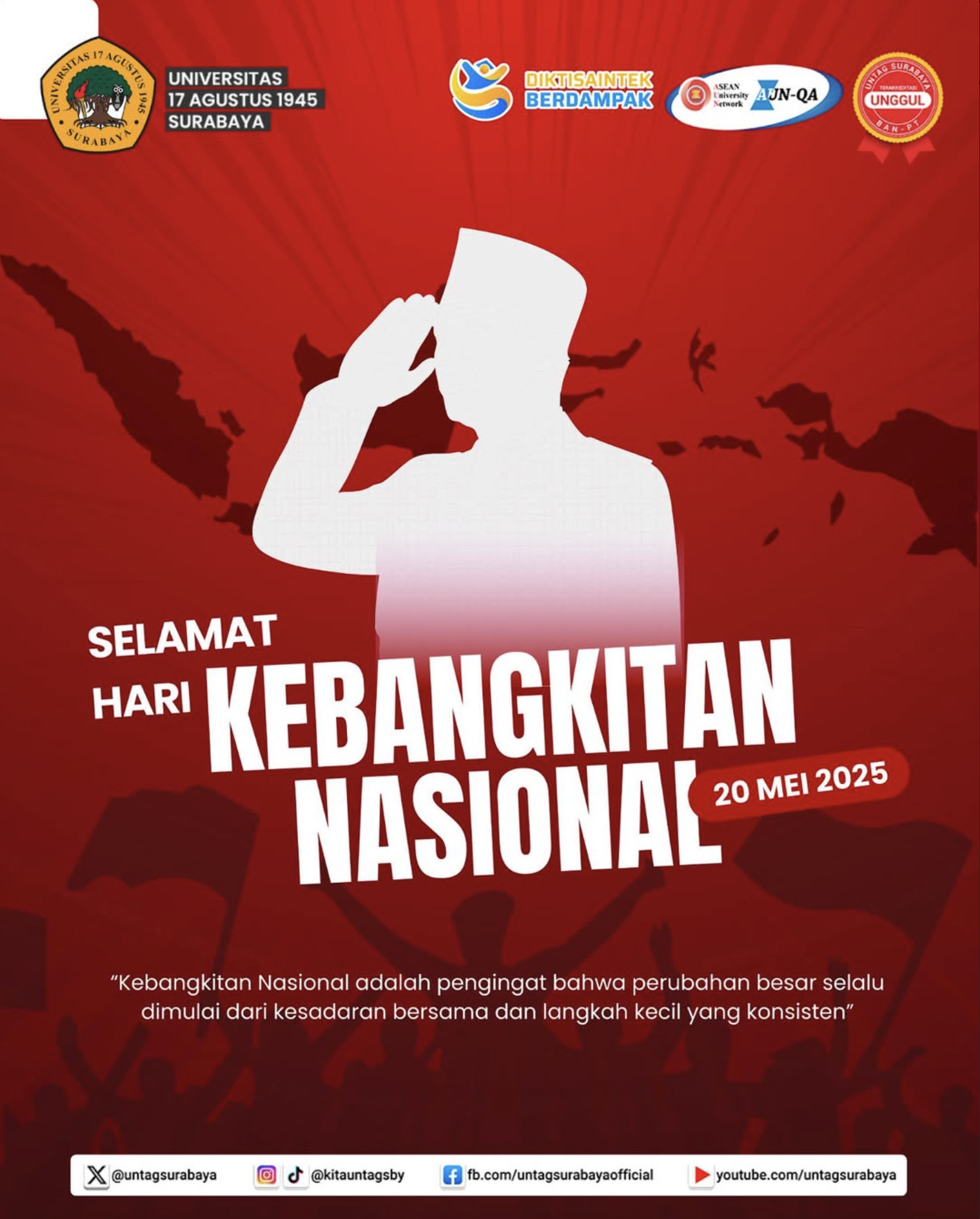 Segenap Civitas Akademika Untag Surabaya mengucapkan Selamat Hari Kebangkitan Nasional, 20 Mei 2025