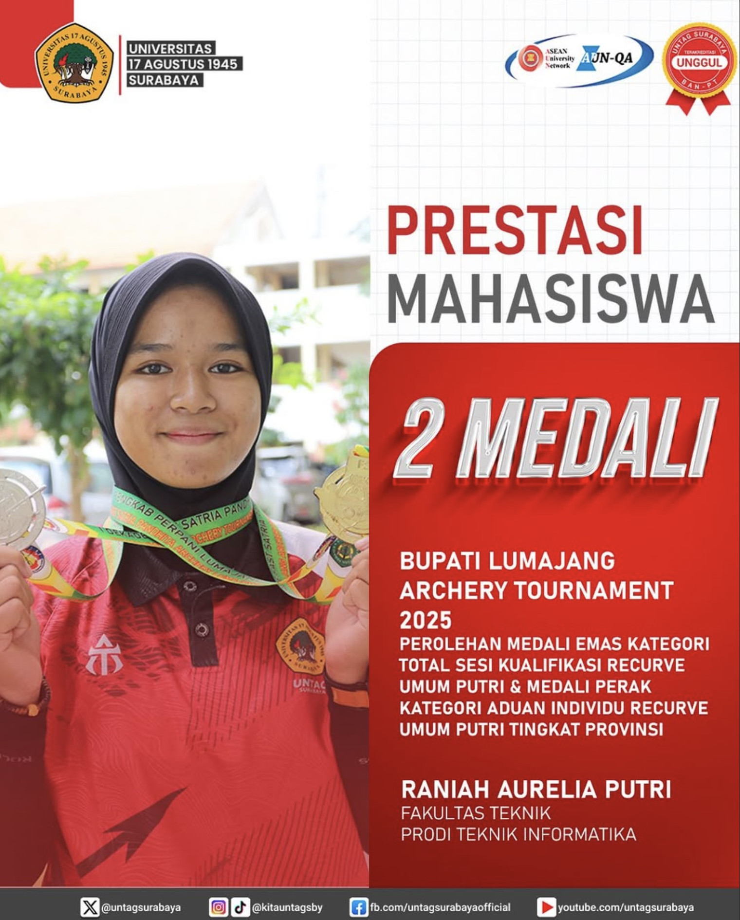 Prestasi Mahasiswa : Raniah Aurelia Putri atas prestasinya dalam ajang Bupati Lumajang Archery Tournament 2025