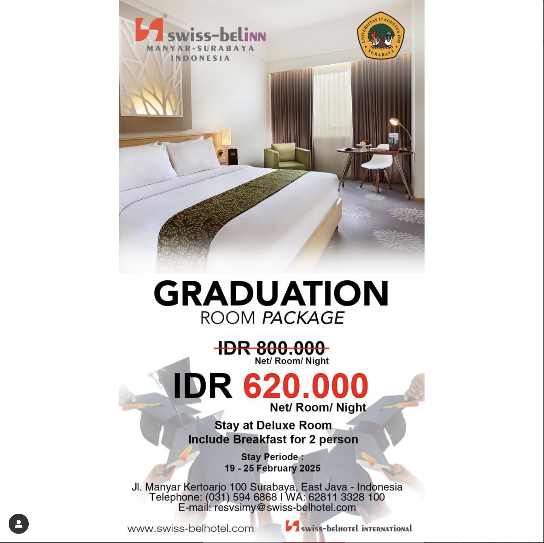 manfaatkan fasilitas kerjasama Untag Surabaya dengan Swiss-Belinn pada Wisuda ke-130