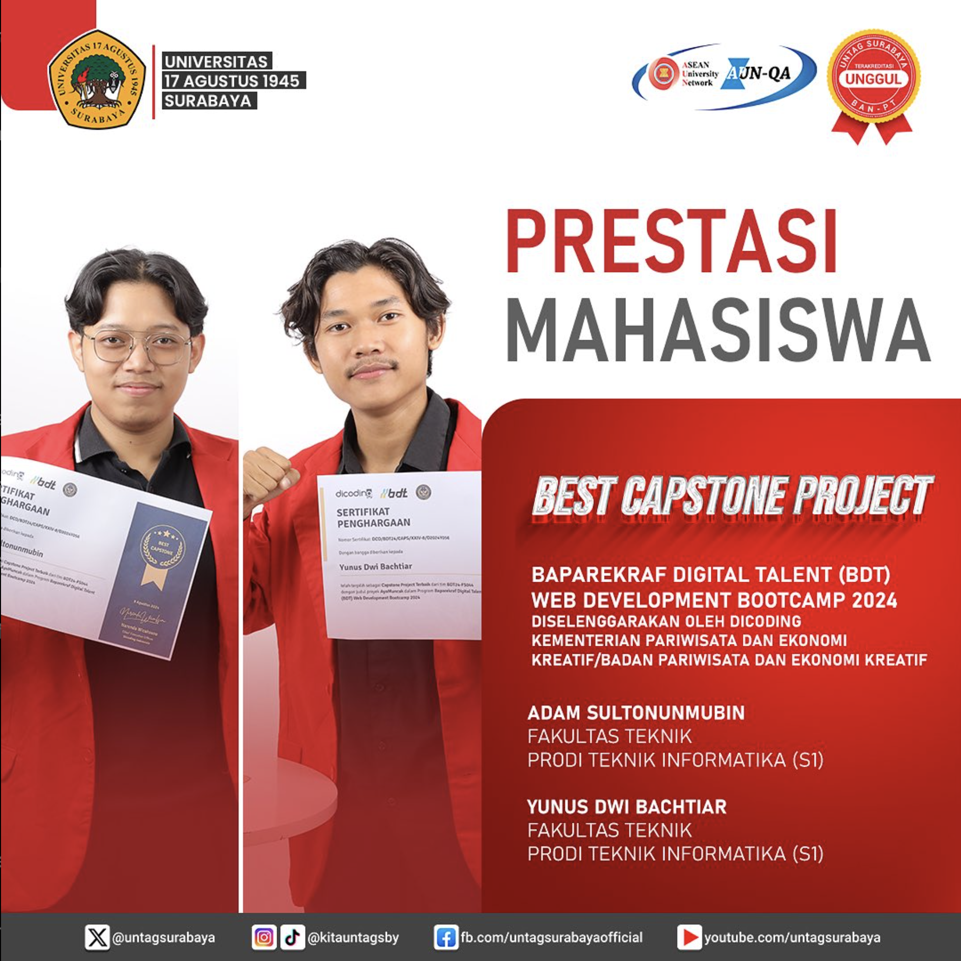 Prestasi Mahasiswa : Best Capstone Project pada Baparekraf Digital Talent (BDT) Web Development Bootcamp 2024