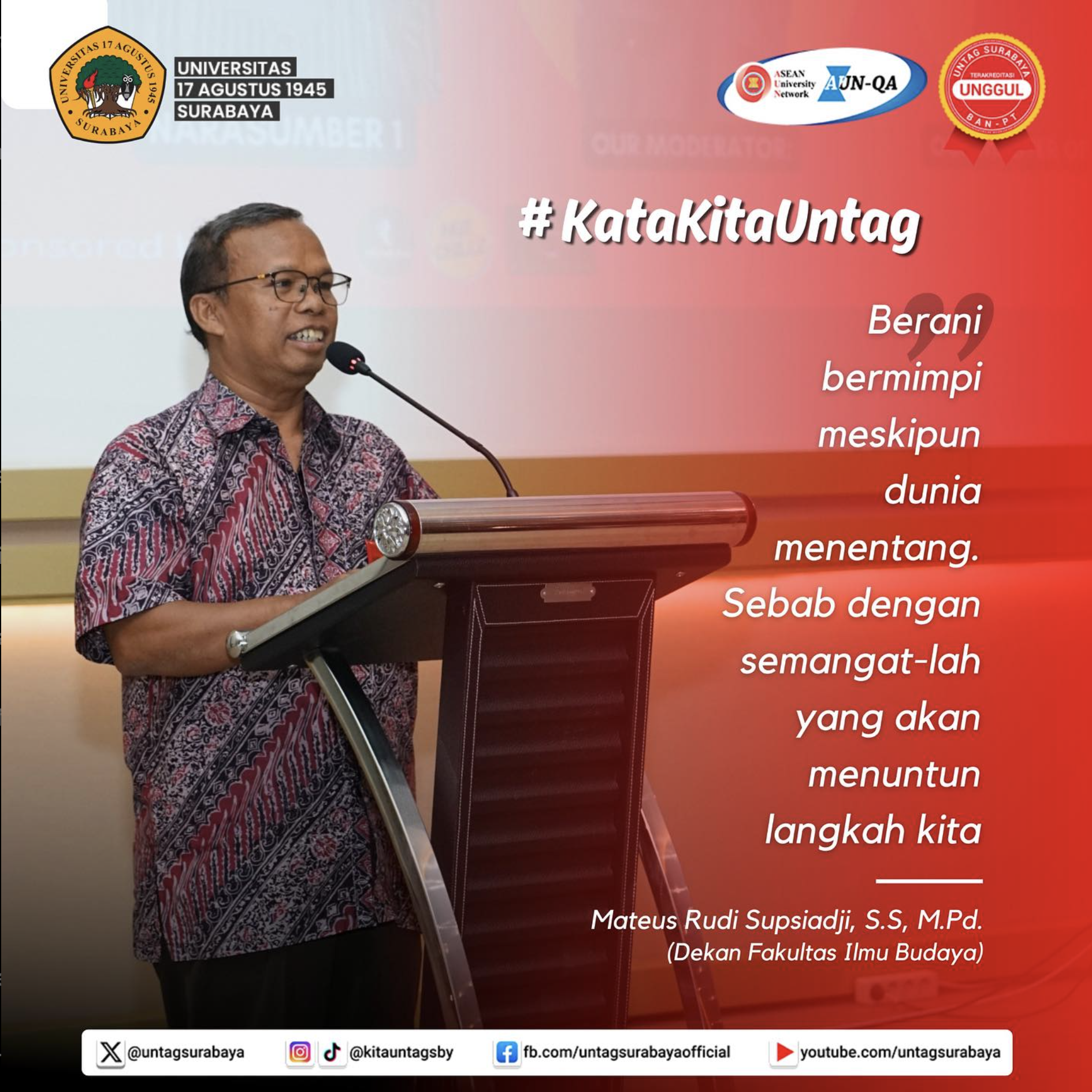 Kata Kita Untag Edisi 6 Des 2024 : kegagalan adalah pelajaran dari Dekan Fakultas Ilmu Budaya	