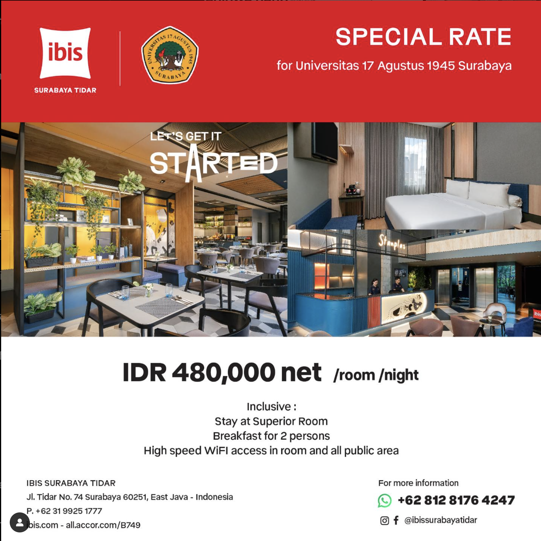 manfaatkan fasilitas kerjasama Untag Surabaya dengan Ibis Surabaya Tidar pada Wisuda ke-130