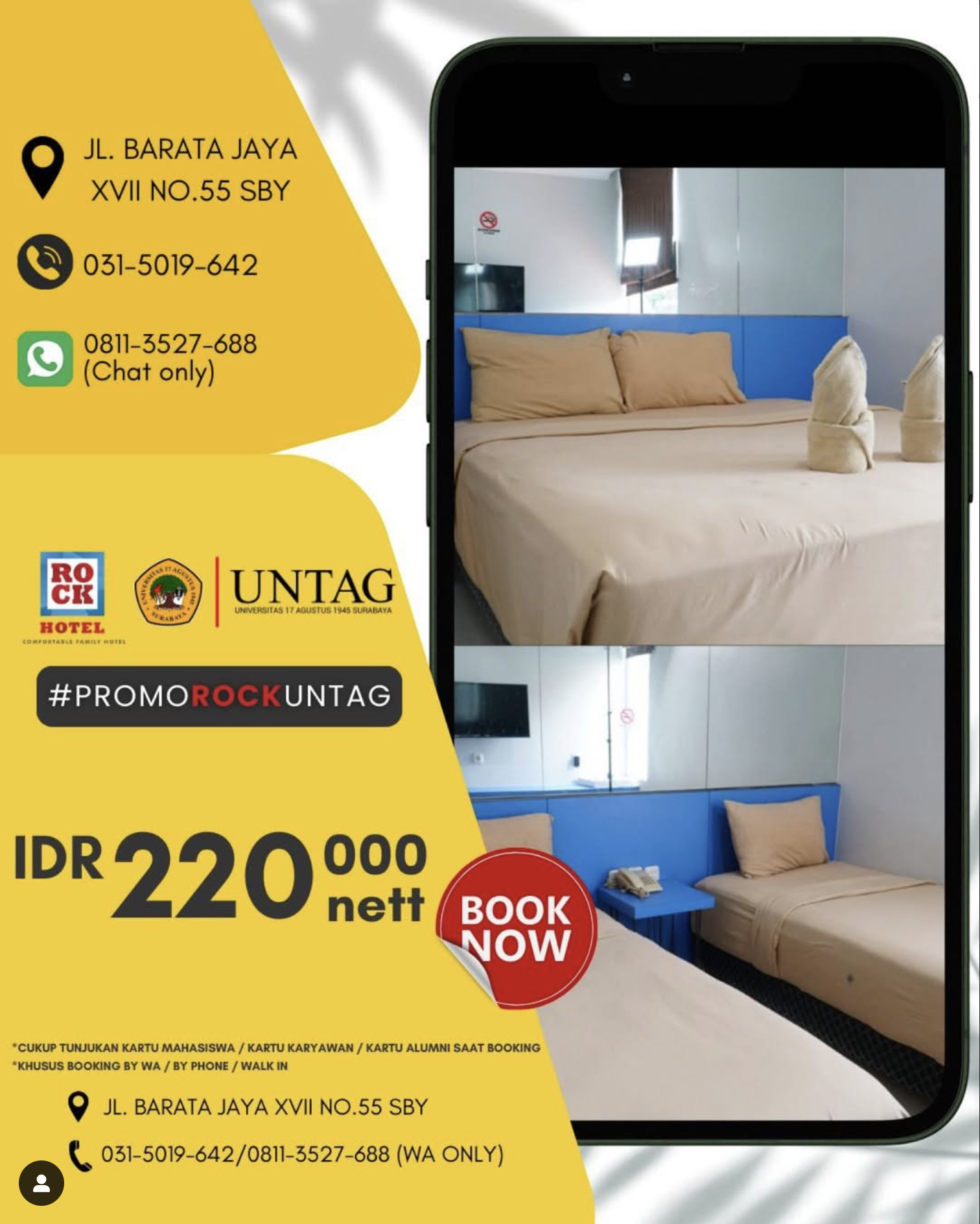 manfaatkan fasilitas kerjasama Untag Surabaya dengan Rock Hotel pada Wisuda ke-130	