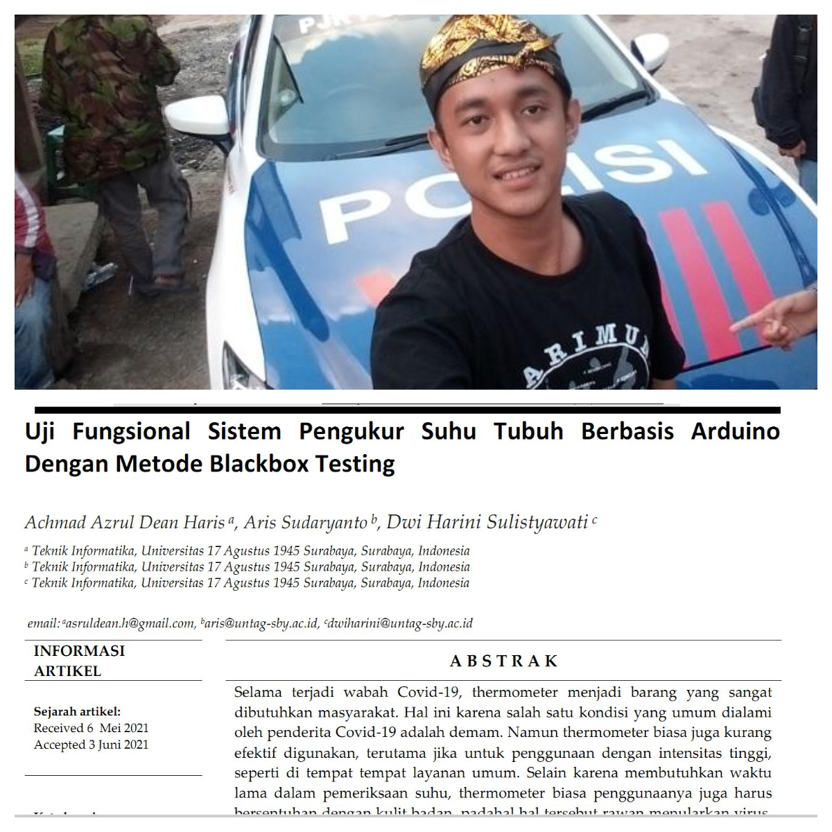 Publikasi Jurnal Mahasiswa : Uji Fungsional Sistem Pengukur Suhu Tubuh Berbasis Arduino