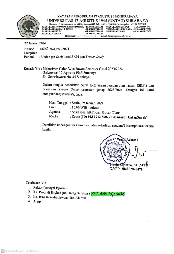 Calon Wisudawan Semester Gasal 20232024 Pengumuman Sosialisasi SKPI dan Tracer Study