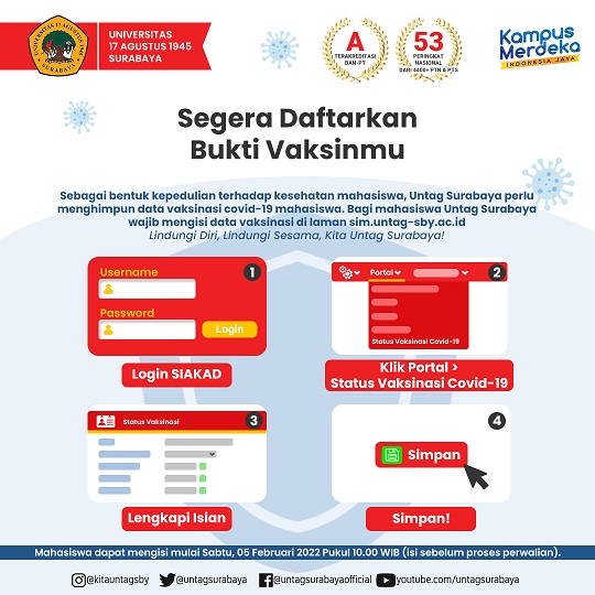 Informasi Permohonan Isian Bukti Vaksin Mahasiswa pada Siakad.