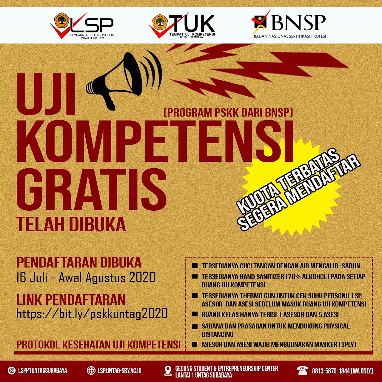 KABAR BAIK, Uji Kompetensi GRATIS Program PSKK BNSP 2020 Telah Dibuka