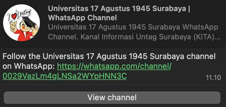 Follow the Universitas 17 Agustus 1945 Surabaya channel on WhatsApp