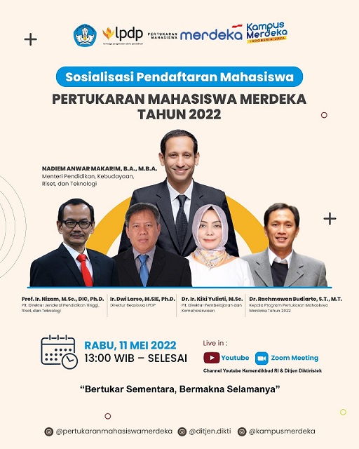 SOSIALISASI PENDAFTARAN PERTUKARAN MAHASISWA MERDEKA TAHUN 2022