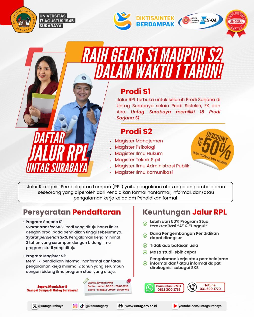 [PENERIMAAN MAHASISWA BARU] Daftar Sekarang! Jalur RPL UNTAG Surabaya: Wujudkan Gelar S1/S2 Lebih Cepat dengan Pengalamanmu!