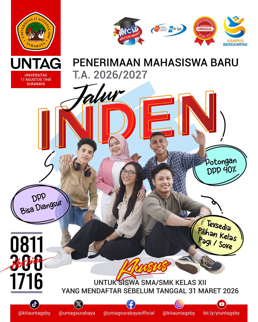 [INFO PMB] Daftar Sekarang! Jalur Inden UNTAG Surabaya 2026/2027, Potongan 40% & DPP Diangsur Khusus untuk Calon Mahasiswa TI