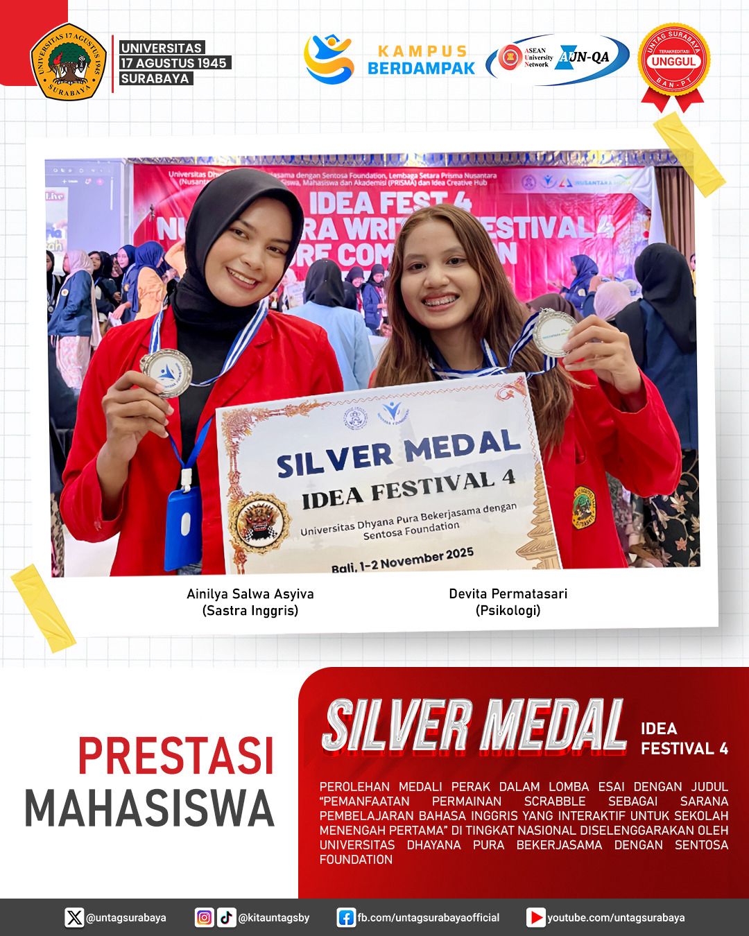 Semangat Kolaborasi Lintas Ilmu: Mahasiswa UNTAG Surabaya Raih Silver Medal di Kompetisi Esai Nasional