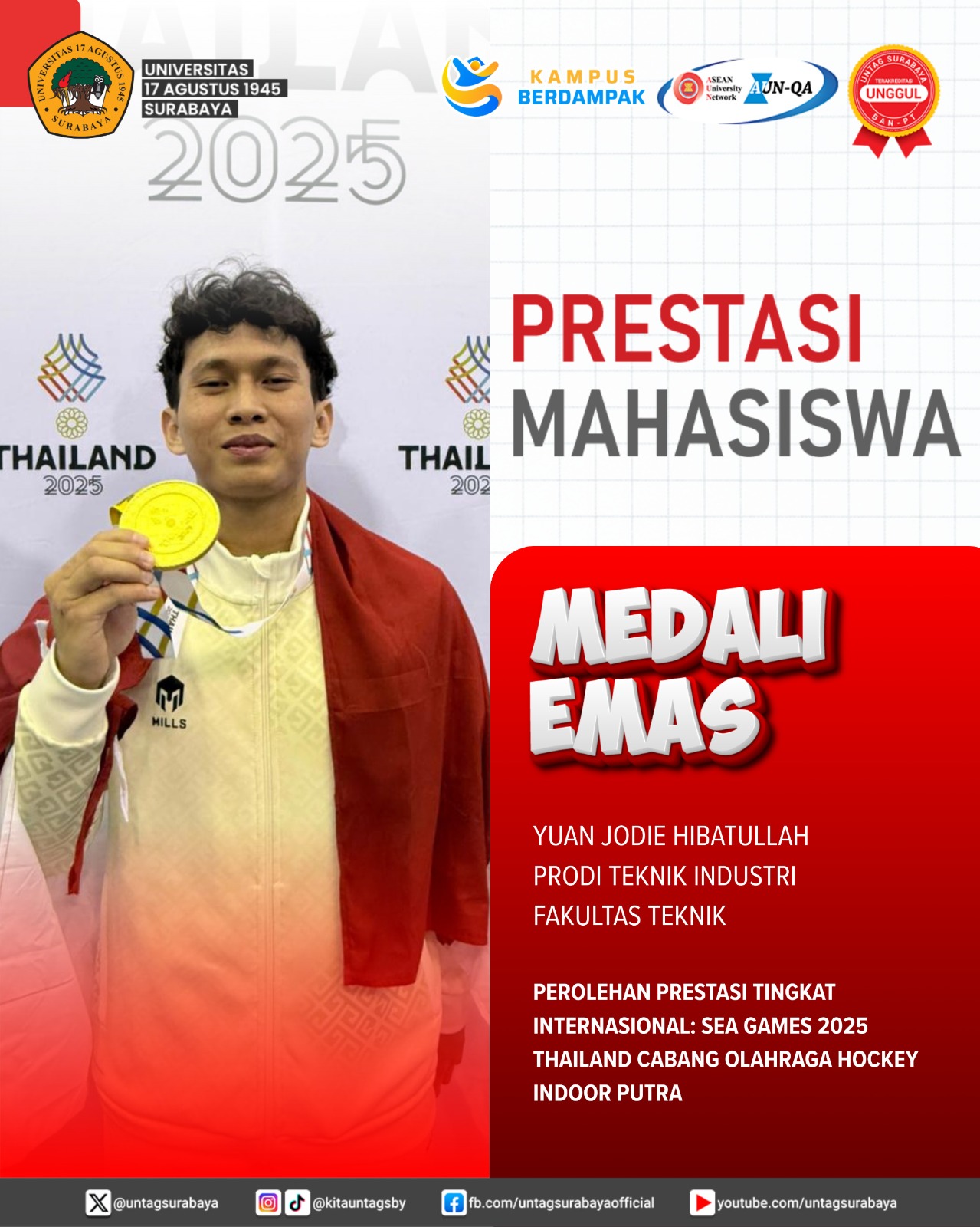 Mahasiswa UNTAG Surabaya Sumbangkan Medali Emas untuk Indonesia di SEA Games 2025 Thailand