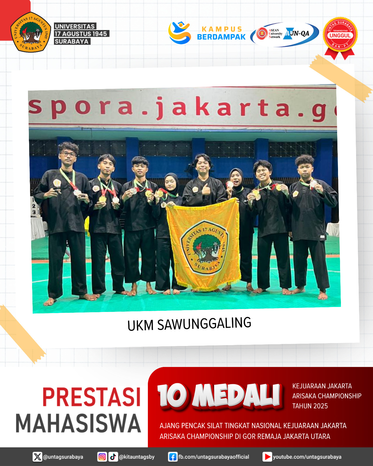 10 Medali Nasional! UKM Sawunggaling UNTAG Surabaya Dominasi Kejuaraan Jakarta Arisaka Championship 2025