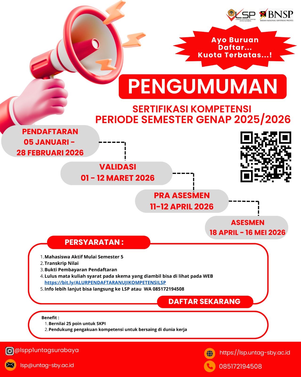 PENGUMUMAN RESMI: Pendaftaran Sertifikasi Kompetensi Periode Semester Genap 2025/2026 Dibuka!